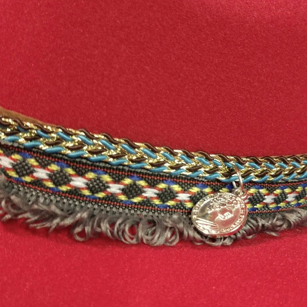 RESERVED Southern Red Cowboy Hat Turquoise Tassels Pendants Fringe Accent Boho - Picture 12 of 17